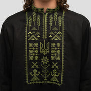 Linen Vyshyvanka “Syla” – Black Embroidered Shirt