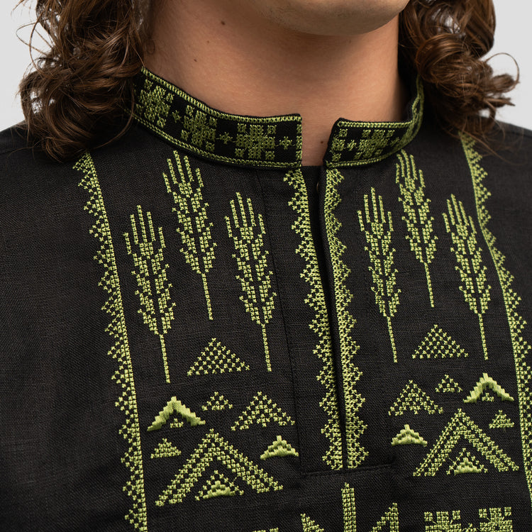 Beautiful techniques! Vintage Ukrainian meme shirt Green embroidery Traditional Ukrainian Embroidered popular on cotton