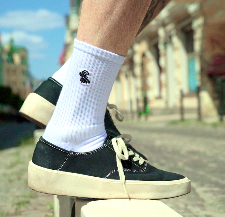 Embroidered Saint Javelin White Sock